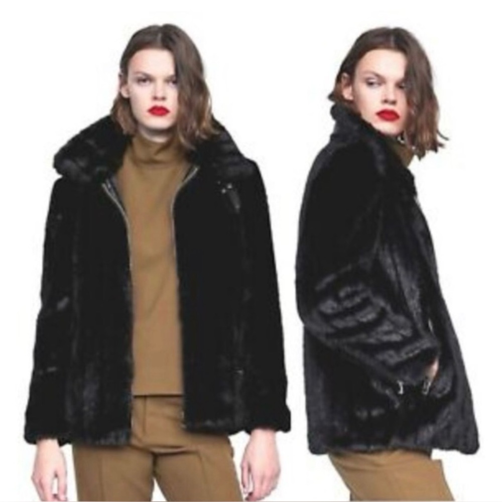 Black Faux Fur Biker Jacket with zipper detail
